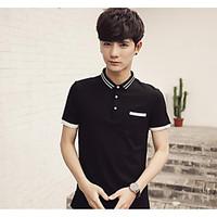 mens casualdaily simple polo color block stand short sleeve cotton