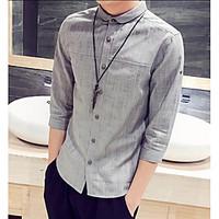 mens casualdaily simple shirt solid shirt collar sleeve cotton thin