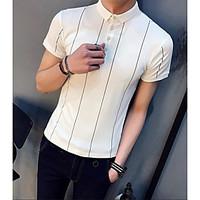 Men\'s Casual/Daily Simple Shirt, Striped Standing Collar Short Sleeve Cotton