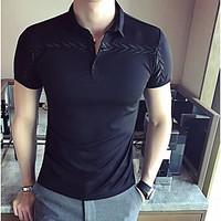 Men\'s Casual/Daily Simple Summer T-shirt, Embroidered Shirt Collar Short Sleeve Others Thin