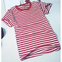 Men\'s Casual/Daily Simple T-shirt, Striped Round Neck Short Sleeve Polyester Thin