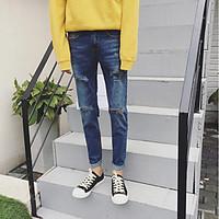 mens mid rise inelastic jeans pants simple loose pure color solid