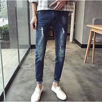 mens mid rise inelastic jeans pants simple straight pure color solid