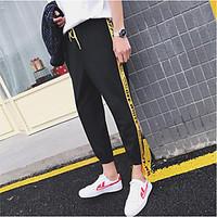 mens low rise micro elastic chinos pants simple slim solid letter