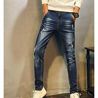 mens mid rise micro elastic jeans pants street chic loose solid