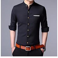 Men\'s Going out Casual/Daily Simple Shirt, Solid Shirt Collar ½ Length Sleeve Cotton