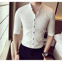 mens casualdaily simple shirt solid stand length sleeve cotton