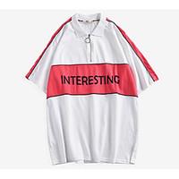 Men\'s Casual/Daily Simple T-shirt, Striped Shirt Collar Short Sleeve Polyester