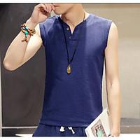 Men\'s Casual/Daily Simple Tank Top, Solid V Neck Sleeveless Linen Thin