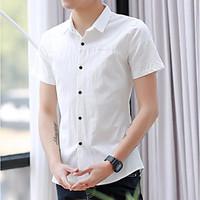 Men\'s Casual/Daily Simple Shirt, Solid Shirt Collar Short Sleeve Linen