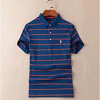 Men\'s Casual/Daily Simple Summer Shirt, Striped Print Shirt Collar Short Sleeve Cotton Thin