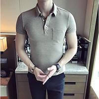 mens casualdaily simple polo solid shirt collar short sleeve cotton