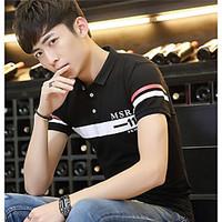 Men\'s Casual/Daily Simple Summer Polo, Striped Print Shirt Collar Short Sleeve Cotton Spandex
