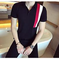 mens casualdaily simple polo color block stand short sleeve cotton