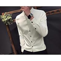 mens casualdaily simple shirt solid stand long sleeve cotton