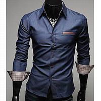 Men\'S Leather Pocket Slim Denim Shirt