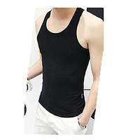 Men\'s Casual/Daily Simple Summer Tank Top, Solid Round Neck Sleeveless Cotton
