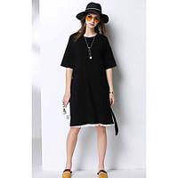 MEIDONGTAIWomen\'s Casual/Daily A Line DressColor Block Round Neck Above Knee Short Sleeve Polyester Summer High Rise Micro-elastic Thin