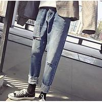 mens high rise inelastic jeans pants simple slim solid