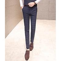 Men\'s Mid Rise Micro-elastic Chinos Pants, Street chic Slim Solid