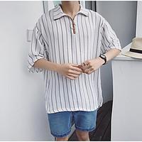 Men\'s Casual Simple Summer Shirt, Striped Shirt Collar Short Sleeve Cotton