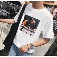 mens daily simple t shirt solid geometric round neck short sleeve cott ...