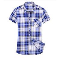 Men\'s Casual/Daily Simple Shirt, Solid Shirt Collar Short Sleeve Blue Red White Black Cotton