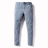 mens mid rise micro elastic jeans pants simple slim pure color solid