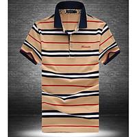 Men\'s Daily Simple Polo, Striped Shirt Collar Short Sleeve Cotton