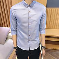 mens casual simple shirt solid button down collar half sleeve polyeste ...