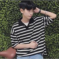 mens daily simple polo striped shirt collar short sleeve cotton