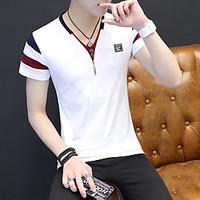 Men\'s Going out Casual/Daily Simple Chinoiserie T-shirt, Solid Standing Collar Short Sleeve Cotton