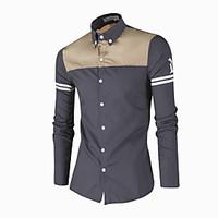 Men\'s Casual/Daily Work Simple Active Shirt, Color Block Standing Collar Long Sleeve Polyester