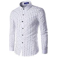 Men\'s Casual/Daily Work Simple Active Shirt, Striped Standing Collar Long Sleeve Polyester