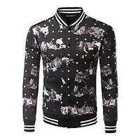 Men\'s Casual/Daily Street chic Fall Winter Jacket, Print Stand Long Sleeve Regular Cotton