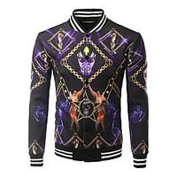 Men\'s Casual/Daily Street chic Fall Winter Jacket, Print Stand Long Sleeve Regular Cotton