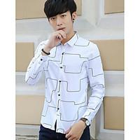 mens casualdaily simple shirt print shirt collar long sleeve polyester