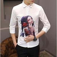 mens casualdaily simple shirt print stand long sleeve cotton bamboo fi ...