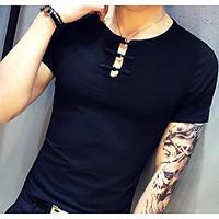 Men\'s Casual/Daily Simple Summer T-shirt, Solid Round Neck Short Sleeve Cotton Polyester Thin