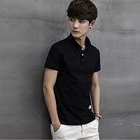 Men\'s Casual/Daily Simple Summer Polo, Solid Shirt Collar Short Sleeve Cotton Spandex Medium