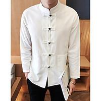 mens going out vintage shirt solid standing collar long sleeve cotton