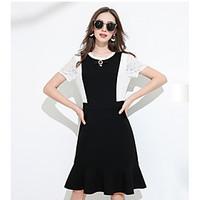 meidongtai womens casualdaily sheath dresssolid round neck above knee  ...