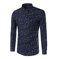 Men\'s Plus Size Casual/Daily Work Simple Spring Shirt, Geometric Shirt Collar Long Sleeve Cotton