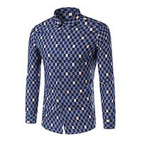 Men\'s Plus Size Casual/Daily Work Simple Spring Shirt, Geometric Shirt Collar Long Sleeve Cotton