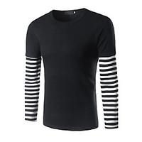 Men\'s Going out Casual/Daily Simple T-shirt, Solid Striped Round Neck Long Sleeve Cotton