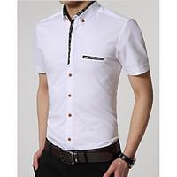 Men\'s Plus Size Casual/Daily Chinoiserie Summer Shirt, Solid Shirt Collar Short Sleeve Cotton Polyester Medium