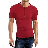 Men\'s Casual/Daily Simple T-shirt, Solid V Neck Short Sleeve Blue Red Black Gray Cotton