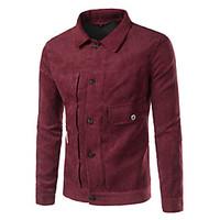 Men\'s Going out Casual/Daily Simple Street chic Fall Winter Jacket, Solid Shirt Collar Long Sleeve Regular Corduroy