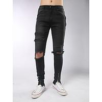 mens mid rise micro elastic skinny pants street chic simple skinny rip ...