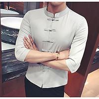 mens casualdaily simple all seasons shirt solid stand sleeve polyester ...